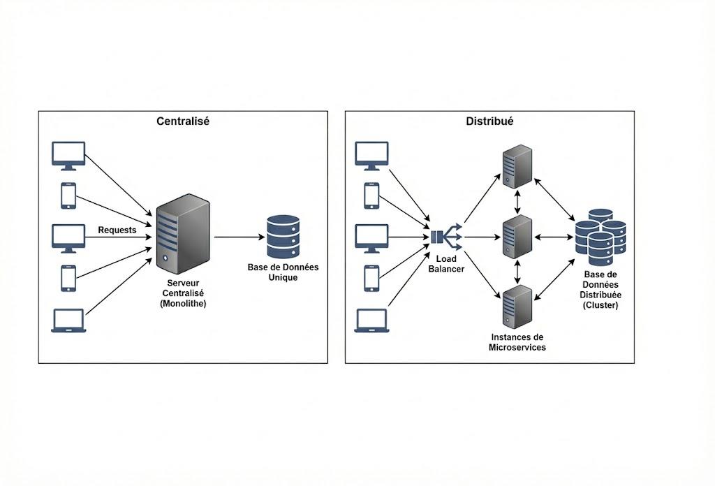 Diagramme des systèmes centralisés vs distribués