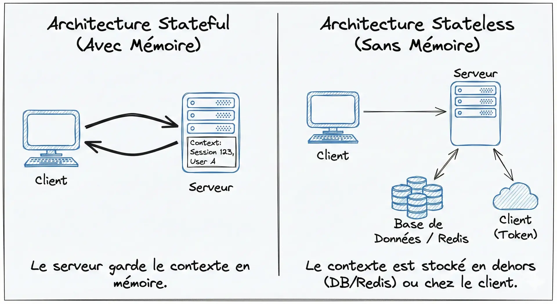 Diagramme Stateless vs Stateful